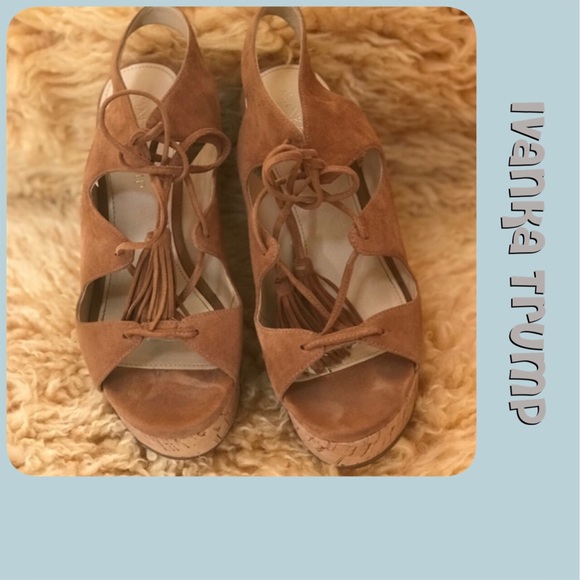 Ivanka Trump Shoes - Ivanka Trump Suede Fringe Wedge Shoes